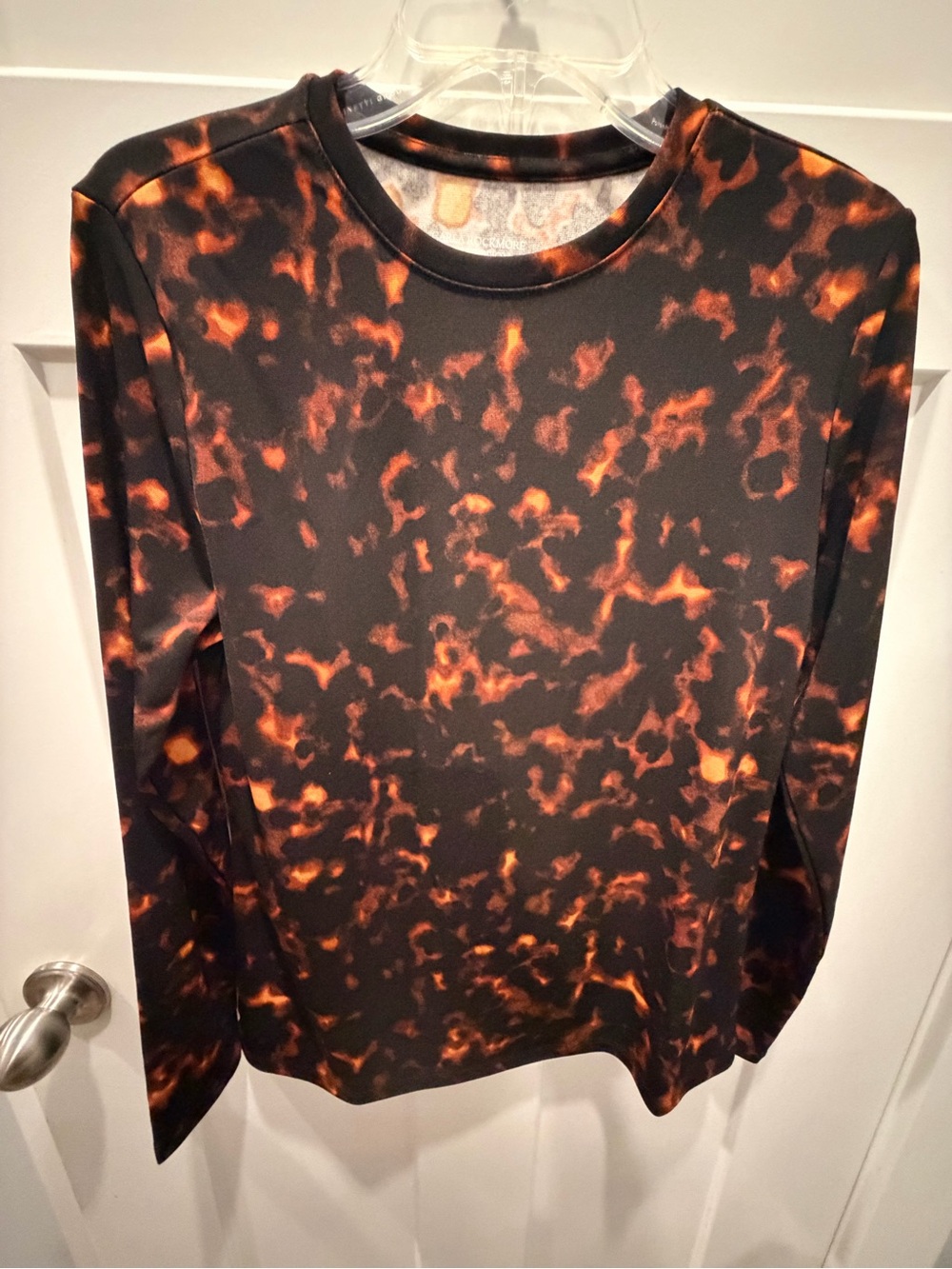 Carla Rockmore Abstract Black Rust Long Sleeve Stretch Top Medium